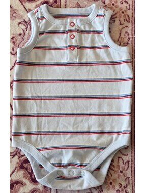 Garanimals Blue with Red, Blue, and  White Striped Sleeveless Bodysuit Size 6-9M